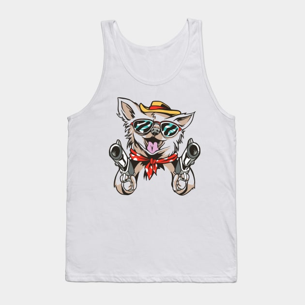 Funny Chihuahua Dog Wielding Guns Tank Top by Emart